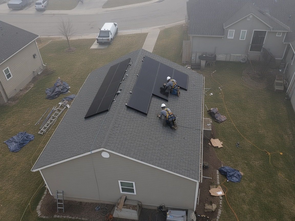 Aerial view of a Seed Solar rooftop installation